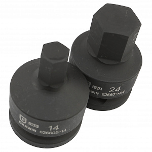 GARWIN INDUSTRIAL 626605-SET9 Набор ударных головок бит 3/4"; для внутр. шестигранника HEX 14-24 мм; SPLINE с отверстием M16H, M18H; L=60 мм; 9 пр