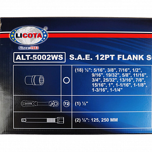 Licota ALT-5002WS Набор торцевых головок 1/2", 12-ти гранных, 24 пр., 5/16 - 1-1/4"