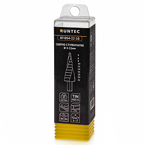 RUNTEC RT-DS4-22-10 Сверло ступенчатое RUNTEC 4-22 мм, 10 ступеней, HSS-TiN