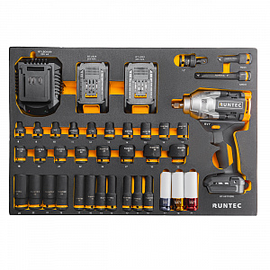 RUNTEC RT-IWIS1E39F Набор с аккумуляторным гайковертом, ударными головками и аксессуарами RUNTEC 1/2", 8-32 мм, CrMo в ложементе EVA, 39 пр.