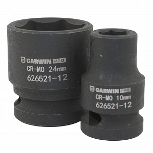 GARWIN PRO 626521-12 Набор ударных головок 38 мм 1/2" 12пр. 10-24 мм в металлическом кейсе