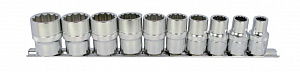 Licota TBS-22003 Набор торцевых головок 3/8" 12-ти гранных, 10 пр. на линейке, 8-22 мм