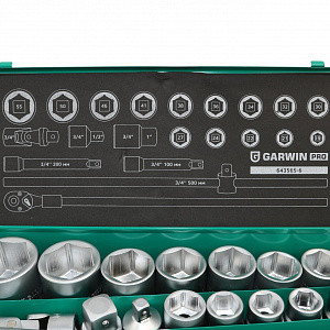 GARWIN PRO 643565-6 Набор торцевых головок 3/4" 6 гр., 19-55 мм, 21 пр.