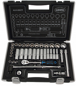 Licota ALK-0007P Набор торцевых головок 3/8" 12-ти гранных spline 37 пр., 6-24 мм