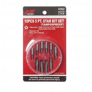 Набор бит 1/4" TORX ТS08-TS50 10 предметов в боксе JTC