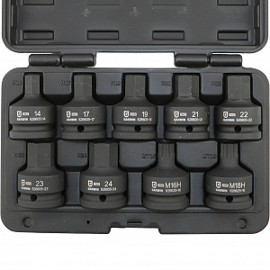 GARWIN INDUSTRIAL 626605-SET9 Набор ударных головок бит 3/4"; для внутр. шестигранника HEX 14-24 мм; SPLINE с отверстием M16H, M18H; L=60 мм; 9 пр