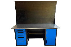 Верстак GWT-V1800BL5 Great Wolf - двухтумбовый, 5 ящиков, тумба с дверью, два экрана, синий 1800x700мм
