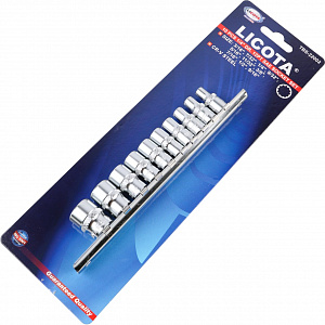 Licota TBS-22002 Набор торцевых головок 1/4" 12-ти гранных, 10 пр. на линейке, 3/16"-9/16"