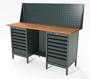 RUNTEC RTS16F-TS7-TS7-P16-7016 Верстак серии Standart, 1600 мм, фанера, тумба с 7-ю ящиками + тумба с 7-ю ящиками, экран 500, серый RAL 7016