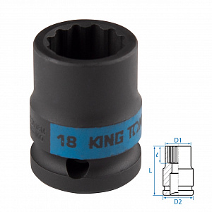 Головка торцевая ударная двенадцатигранная 1/2", 18 мм KING TONY 453018M